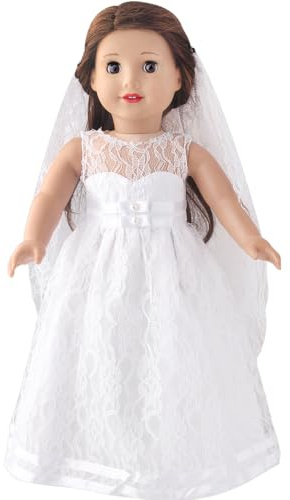 DUORUIMI Vestido largo de encaje blanco para muñeca American Girl de 18 pulgadas con velo de novia