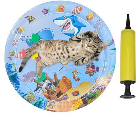 Katzen-Wasserspielmatte – Bauchstunden-Matte | Tragbares Spielzeug mit Tiermotiv | Verdickte sensorische Kühlkörperaktivität | Sensorisches Wasserkissen I