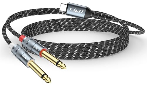 J&D Câble Audio USB C vers 1/4, Adaptateur Type C vers 2 Jack 6,35 mm mâle, Cordon Stéréo Auxiliaire pour Voiture et Haut-Parleurs, Compatible iPhone 16/17 Series, Galaxy S25/24, PC, 2 m