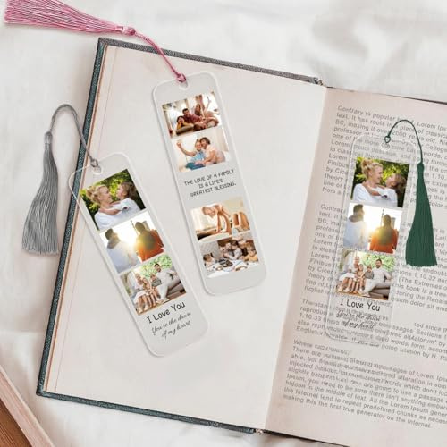 Lesezeichen Personalisiert, Anpassbare Fotos und Texte, Acryl-Lesezeichen mit Mehrfarbiger Quaste für Familie, Haustiere, Freunde, Freundin–Geburtstag, Weihnachten, Valentinstagsgeschenk