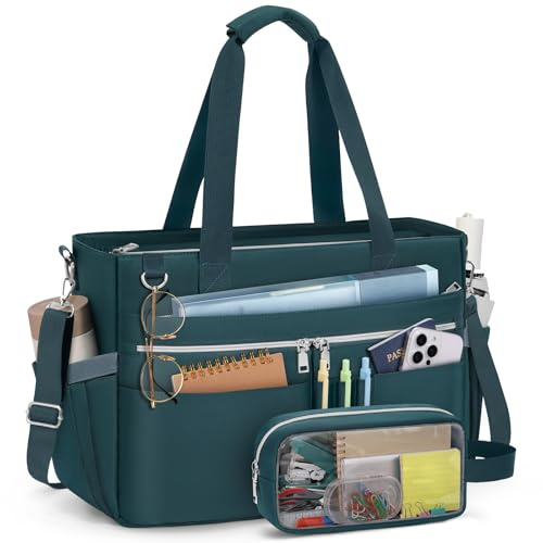 RAINSMORE Borsa PC 15.6 Pollici Insegnante Resistente all'Acqua Tote Donna Grande per Università Lavoro Uso Quotidiano Verde scuro