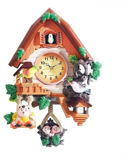 Moderno orologio da parete a cucù con pendolo Art House design a batteria orologio decorativo per soggiorno, camera da letto, ufficio, 40 x 27 x 9 cm (giallo)