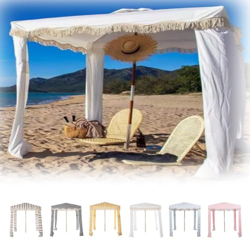 Ombrellone da spiaggia portatile, 15,2 x 15,2 m, impermeabile, quadrato, con frange, per familiari e amici, baldacchino da spiaggia ideale per la protezione dalla sabbia