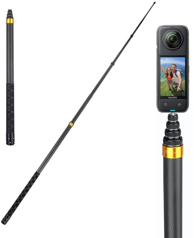 300 cm osynlig selfie pinne, kolfiber selfie pinne för Insta 360 X5 X4 X3, GoPro Hero 13 12 11 10 Black DJI Osmo Action 5 Pro, 9 stång töjbar förlängningsstång, Vlog handhållen monostativ
