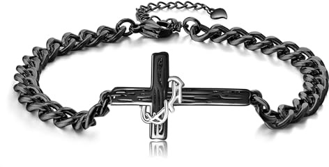 HUKKUN Kreuzarmband 925er Sterlingsilber Herrenkreuz mit Dornenkrone Armband Christliches Armband für Männer Christlicher Schmuck für Männer Vater Ehemann