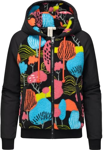 Ragwear Damen Plüsch Jacke mit floralem Print Teddyfleece, Zipper und Kapuze Talianita Print YOUMODO XS-XXL