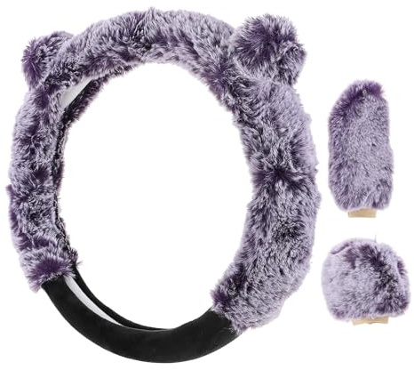 Abaodam Set Coprivolante in Peluche per Auto 3 Pezzi Copricambio e Coprifreno a Mano Morbido e Resistente Protezione Calore per Interni Auto Facile da Installare