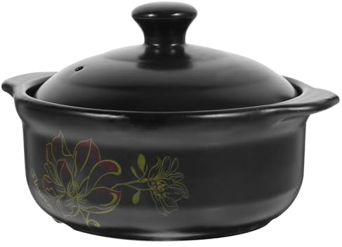 Veemoon Olla de Cerámica Gruesa para Estofado Ollas de Cerámica Tapa 1100 Ml para Cocina Casera Resistente al Calor y Fáciles de Limpiar