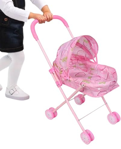 Generico Puppenwagen – PP + Metall + Stoff 24 x 44 x 55 cm | Dolls Stroller mit Verdeck, faltbarer Kinderwagen – Single Stroller, für Zuhause, Reisen, Party, Geburtstag, Schule, Outdoor