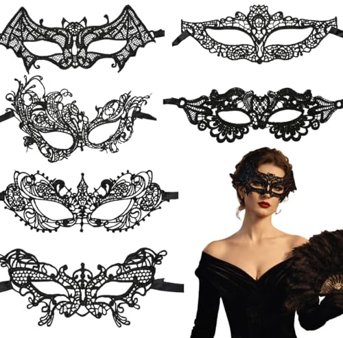 6 Stück Venezianische Masken Damen, Maskenball Maske, Spitze Maske, Schwarz Sexy Spitze Augenmaske, Maskerade Spitzenmaske für Halloween Maskenball Kostüm Karneval Abschlussball Party Kostüm Ball