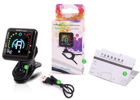 Lawnoval Meideal MT90R - Afinador cromático portátil con metrónomo, recargable por USB, para guitarra, bajo, ukelelele, mandolina, banjo, negro