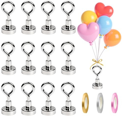ZhuoWei 12 Piezas Pesas para Globos con 6 Cintas, Magnéticas Peso para Globos de Helio Reutilizables Soporte para Globo Balloon Weight Ganchos Magnéticos, para Fiestas Bodas Cumpleaños Celebración