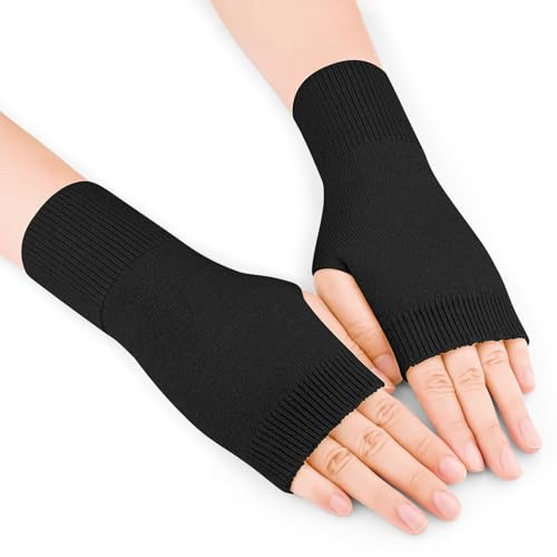 Tobfit Fingerless Gloves Winter Thermal Women's Mittens With Thumb Hole - Wrist Warmers Gifts for Women Men Girls Ladies Black