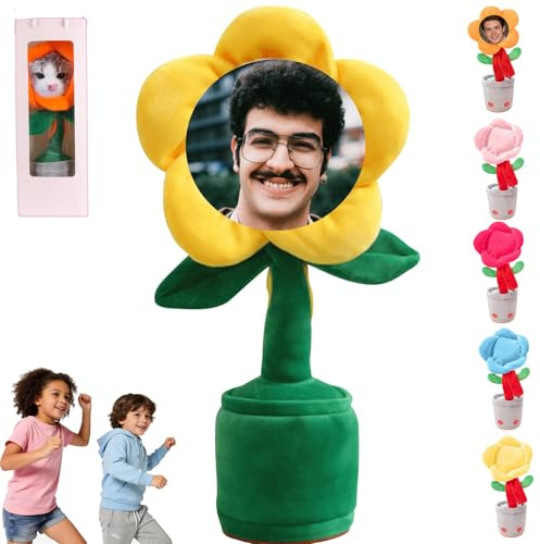 Generico Girasole Danzante Personalizzabile con Foto,per Bambini 1-12anni sole fiore Musicale giocattolo,Giocattolo Parlante che Ripete la Voce,Regalo Divertente Adulti(Versione batteria) (Yellow-1)