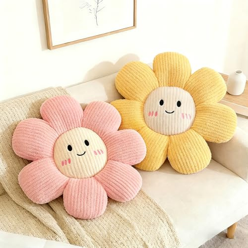 HonorHut Dekorative Zierkissen 2 Stück Weiß-rosa Blumenkissen Bodenkissen für Auto, Zuhause, Sofa, Sessel und Boden