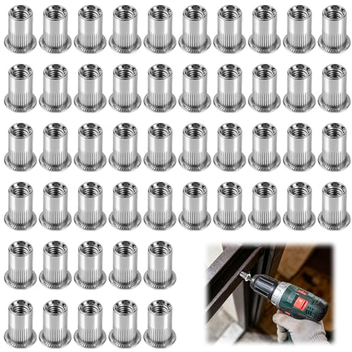 50 Tuercas Remachables M6, Cabeza Plana, Acero Inoxidable A2 V2A, Tuercas Roscadas Para Fijación En Láminas De Metal, Tubos Y Piezas De Plástico