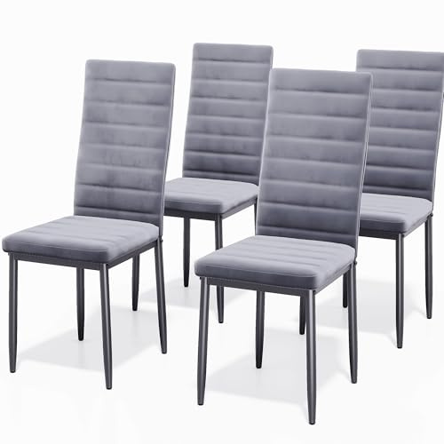Blishom Set di 6 sedie da pranzo in velluto, sedie moderne per cucina a vista, ideali per sala da pranzo, ufficio e soggiorno, scamosciato, Grigio