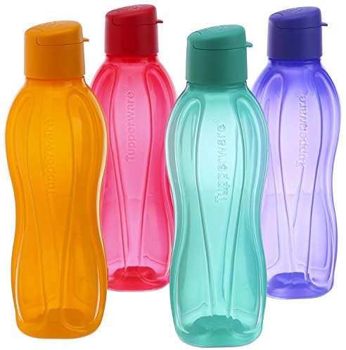 Tupperware Fliptop Plastic Water Bottle, 750 ml (Multicolour) - Set of 4