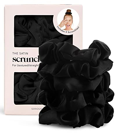 Kitsch Satin-Haargummis 5er-Pack, weicher als Seide, gegen Frizz & Haarbruch, sanfter Halt für Frisuren, Haargummi für Schlaf & Nacht, Schwarz