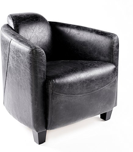 Phoenixarts Vintage Ledersessel Schwarz Echtleder Sessel Design Lounge Clubsessel