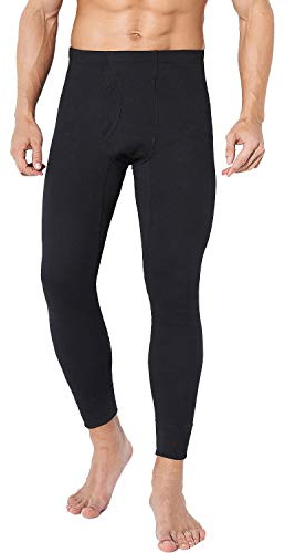 TEERFU Men's Midweight Thermal Underwear Pants Cotton Long Johns Leggings Base Layer Bottoms, Black, S