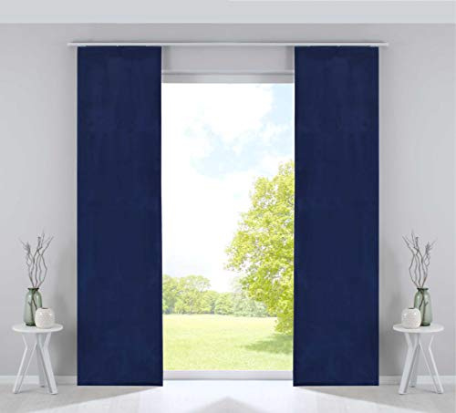 Gardinenbox 2er Set Flächenvorhänge Verdunkelung Schiebegardinen »Milano« Samt Blickdicht Blackout Paneelwägen Beschwerungsstangen Blau HxB 245x60 cm, 203571-2