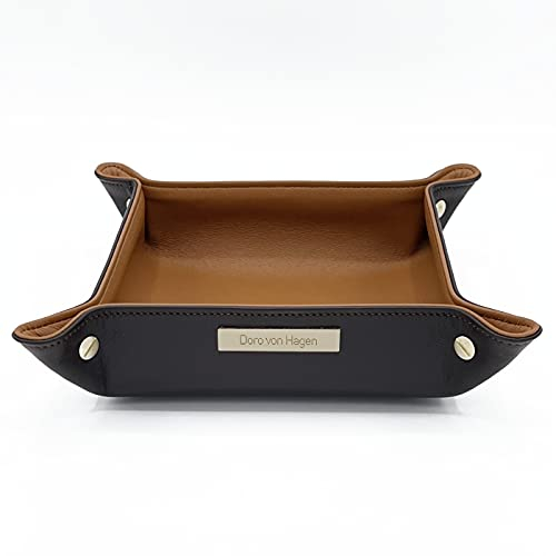 Doro von Hagen® Echt Leder Designer Schlüsselablage, Taschenleerer, Lederschale, 20x20 cm, aussen Mocca Braun, innen Cognac Braun. Handgefertigt in unserem Atelier