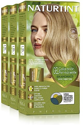 Naturtint Biobased | Coloration sans ammoniaque | Couverture à 100% des cheveux blancs | Ingrédients végétaux | Couleur naturelle et durable | 9N Blond Miel | Lot de 3
