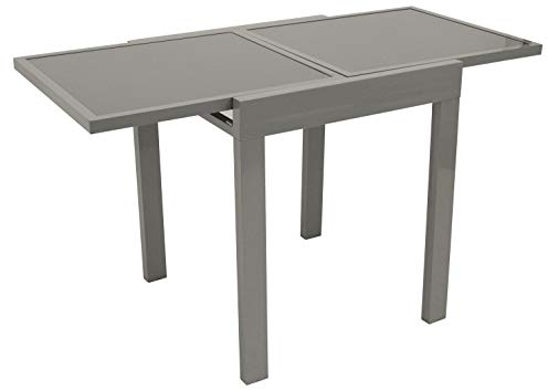 DEGAMO Balkontisch Amalfi aus Aluminium Silbergrau und Glas dunkelgrau 65x65cm, ausziehbar auf 130cm, Höhe 75cm, wetterfest