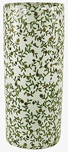 Vintage Green and White Floral Design Ceramic Umbrella Stand