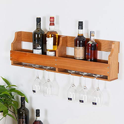 ACXZ Wand Eiche Weinglashalter, Holz Weinregal, Flaschenhalter und Gläserhalter Stielgläserregal, Walnuss Farbe/natürliche Farbe/Hellgrau (55 × 12 × 23 cm)