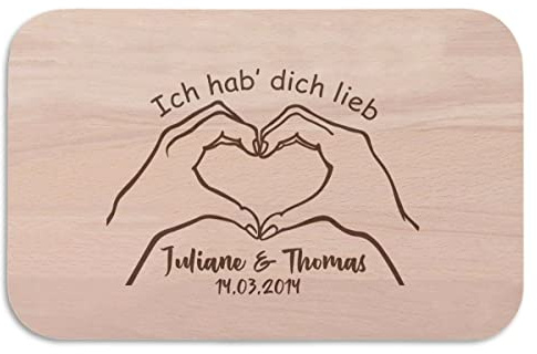 GRAVURZEILE Frühstücksbrettchen mit Gravur - Ich hab dich lieb - Brettchen aus Holz als Geschenk für Paare - Geschenke für Sie & Ihn zum Valentinstag - 100% Buchenholz - 22.5 cm x 12.5 cm x 1 cm
