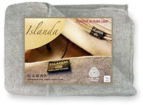 Tex family Coperta Islanda in Vera Pura Lana Vergine Morbida e Calda Grigio Melange - 2 PIAZZE