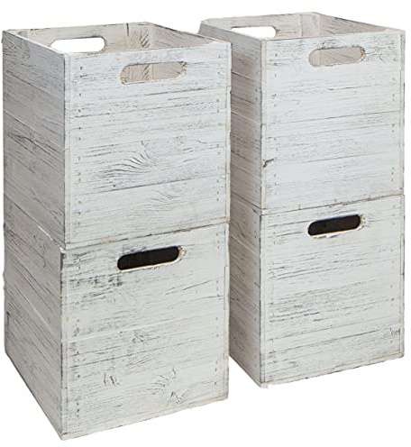 Kistenkolli Altes Land Holzkiste für Kallax Regale und Expidit Regale Weinkiste Obstkiste Regalkiste Maße 33x37,5x32,5cm (4er Set, Vintage weiss)