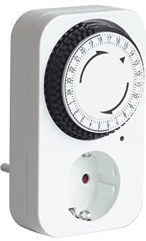 VEMER VE027900 TWINPLUG-D SCHUKO: Timer Meccanico Giornaliero, Presa Elettrica, Spina Schuko, Programmatore per controllo Luci, TV, Radio e Piccoli Elettrodomestici, Bianco