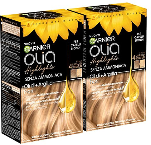 Garnier Olia Highlights Traitement décolorant végétal sans ammoniaque sans silicone avec huiles de fleurs et d'argile - 4 niveaux d’éclaircissement résultat naturel