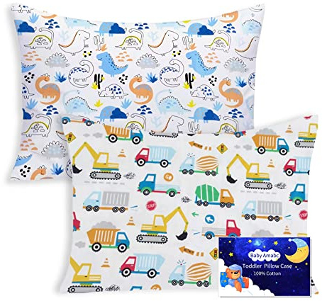 Kissenbezug für Babys, Kleinkinder, 2 Stück, 100% Baumwolle, für Kinderbett, 40 x 60 cm, Geschenke für Kindertag, Dinosaurier-LKW