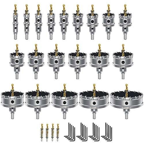 dashap 20Pcs TCT Carbide Hole Saw Kit with 4 Drill Bits,Hole Saw Set for Metal,Tipped Tooth Cutting Hole Saw, Hole Cutter Heavy Duty for Stainless Steel,Iron,Aluminum,Sheet Metal (5/8''to 3-15/16'')