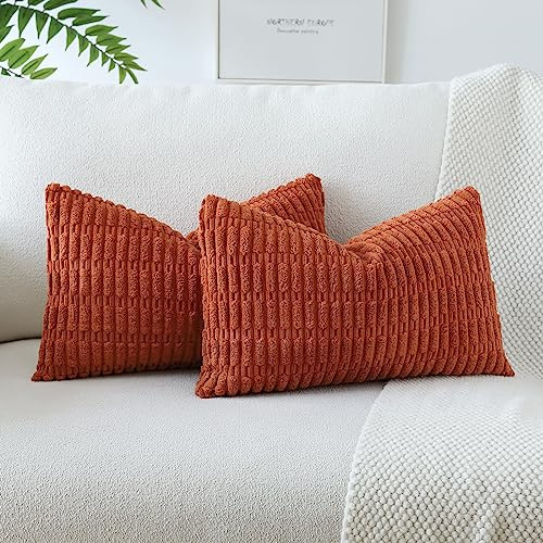 JOTOM Lot de 2 Housses de Coussins en Velours Côtelé Décoratif Canapé Taie d'oreiller Doux Decoration pour Maison Salon Chambre Canapé Décoration 30x50cm (Rouille)