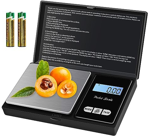Mini Digital Scales 500x0.01g Small Scales Micro Jewellery Scales Weed Kitchen Pocket Scales Precision Weighing with Back-Lit LCD Display for Jewellery Gold Coffee Herb (2 Batteries Included)
