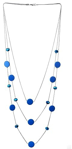 COOLSTEELANDBEYOND Boho Bohemien Halskette Geschichtet Lange Halskette mit Blau Facettiert Kristall Perlen, Statement Halskette
