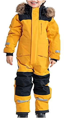 Awrvia Schneeanzug Kinder Warmes Daunenjacke Set Wasserdichter Winter Skijacke Softshell Dickere Skihose Fellkragenkapuze Winddichter Skianzug Reflektierenden Streifen Schneeoverall