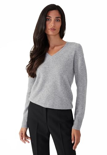 Style & Republic Maglione da donna con scollo a V, elegante in 100% cashmere – Il tuo morbido maglione di alta qualità per momenti eleganti in autunno e inverno, chiaro grigio Melange, L