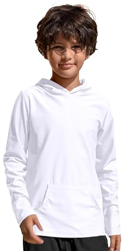 TIZAX Maglia Anti UV Nuoto Bambino con Cappuccio UPF50+ Maglietta Piscina on Maniche Lunghe Costume da Bagno Ragazzi Asciugatura Rapida con Tasca Bianco 4 Anni