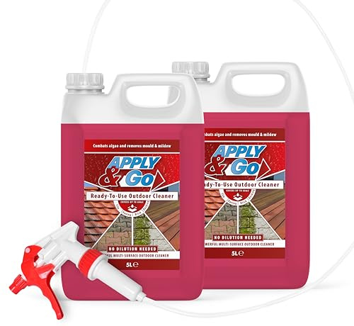 Apply & Go - Path and Patio Cleaner, Mould, Mildew, Lichen, Algae Remover | Ready To Use Outdoor Cleaning Treatment for Decking, Stone, Driveways, Rooftops (Up to 120m2 coverage) - 10 Litre