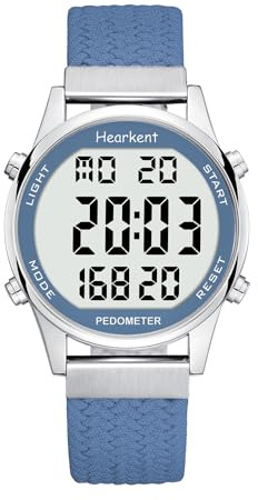 Hearkent Montre podomètre podomètre pour femme, profitez de pas, kilométrage, calories, compte à rebours, réveil et autres fonctions. Aucune application, charge requise ou bluetooth, 2401, bleu,