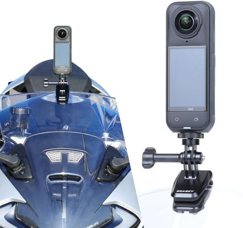 SEASKY M1 Support de pare-brise pour moto, accessoire pour GoPro Hero 12, 11, 10, 9, 8, 7, DJI Action 4, 3, 2, compatible avec Insta360, X4, X3, X2, X, RS, caméra d'action sport,