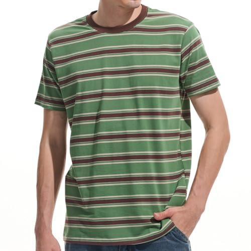 VEIISAR Men's Crewneck Striped T-Shirt Soft Elastic Cotton Tees 60 Green L