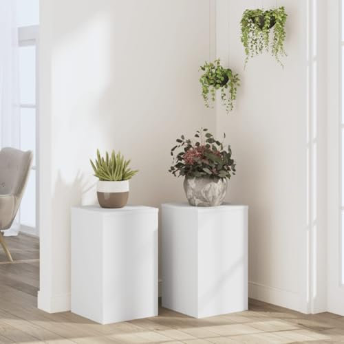 Homgoday Pflanzenständer 2 STK. Blumenständer Pflanzsäule Blumensäule Deko Blumentisch Pflanzenregal Blumenbank Standregal für Innen Deko Weiß 30x30x50 cm Holzwerkstoff