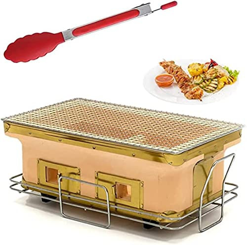 SmPinnaA Griglia Giapponese in Argilla Ceramica con Pinza per Alimenti, Griglia A Carbone Hibachi Rettangolare Fornello da Tavolo A Carbone Fornello Barbecue Yakitori per Campeggio O Casa